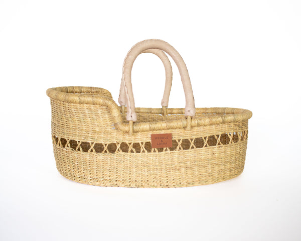 Doll Moses Basket - Open Weave Natural Handle